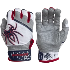 2022 Spiderz PRO Model Batting Gloves: White/Navy/Red