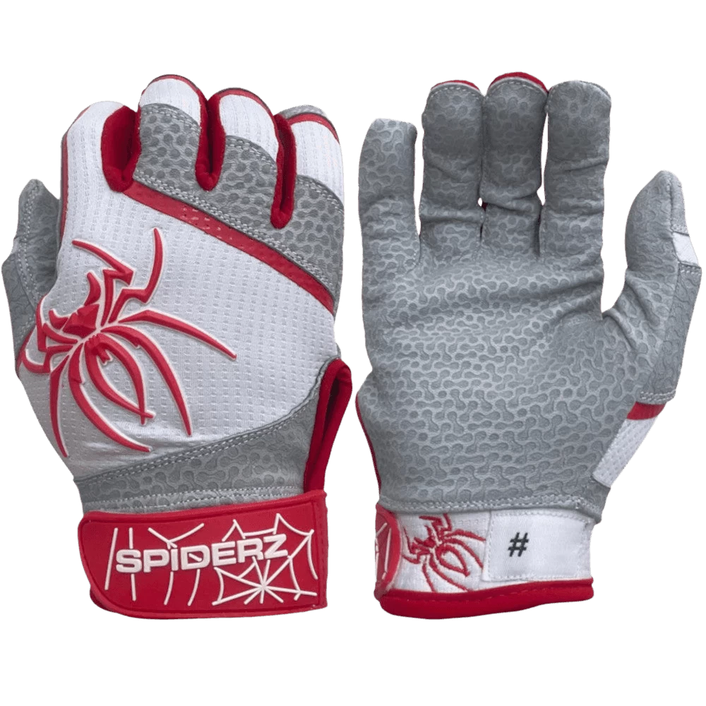 2022 Spiderz PRO Model Batting Gloves: White/Red 3 2022 Spiderz PRO Model Batting Gloves: White/Red