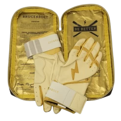 Bruce Bolt PREMIUM PRO Gold Series Batting Gloves: Long Cuff -Baseball Equipment Store LC GLD BAG2