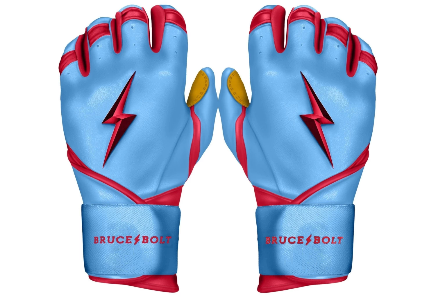Bruce Bolt PREMIUM PRO BADER Series Long Cuff Batting Gloves: Baby Blue 3 Bruce Bolt PREMIUM PRO BADER Series Long Cuff Batting Gloves: Baby Blue