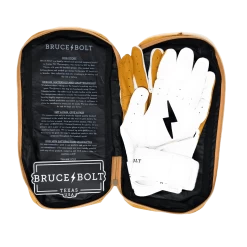 Bruce Bolt PREMIUM PRO Long Cuff Batting Gloves: White -Baseball Equipment Store LC WHTG BAG2