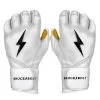 Bruce Bolt PREMIUM PRO Long Cuff Batting Gloves: White -Baseball Equipment Store LC WHTG HERO