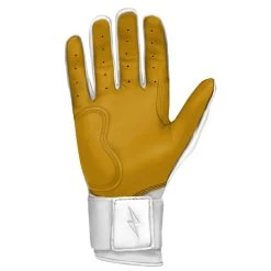 Bruce Bolt PREMIUM PRO Long Cuff Batting Gloves: White -Baseball Equipment Store LC WHTG PALM