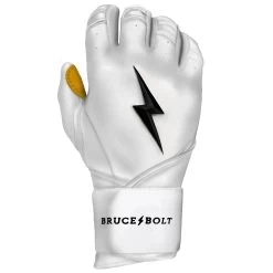 Bruce Bolt PREMIUM PRO Long Cuff Batting Gloves: White -Baseball Equipment Store LC WHTG RIGHT