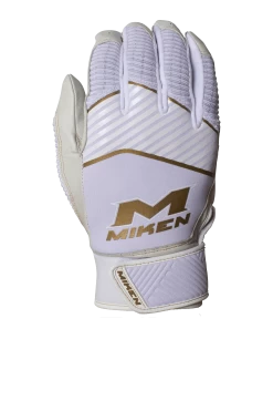Miken Softball MK7X Adult White And Gold Batting Gloves: MBGGLD-WHT -Baseball Equipment Store MBGGLDwhite3