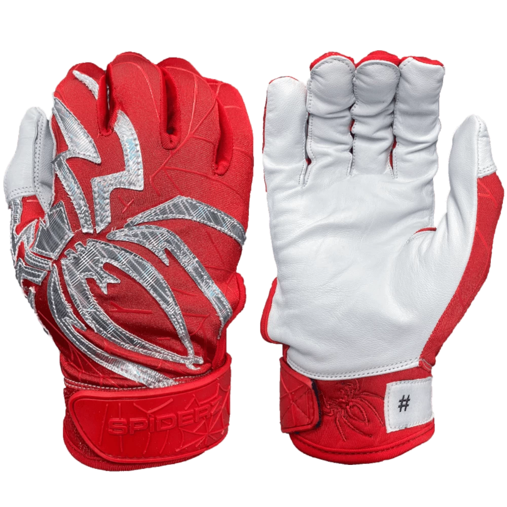 2022 Spiderz PRIZM Batting Gloves: Red/Silver 3 2022 Spiderz PRIZM Batting Gloves: Red/Silver
