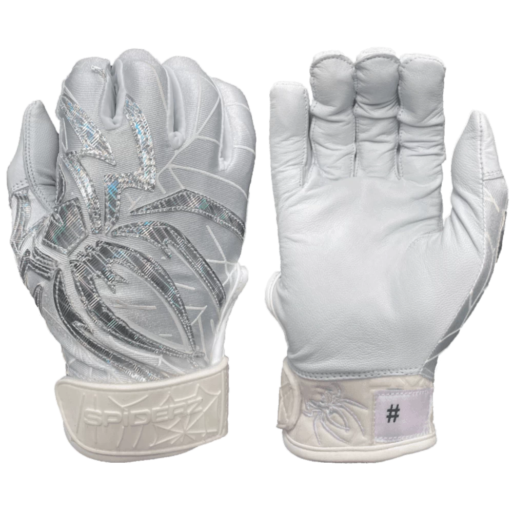 2022 Spiderz PRIZM Batting Gloves: White/Silver 3 2022 Spiderz PRIZM Batting Gloves: White/Silver