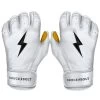 Bruce Bolt PREMIUM PRO Short Cuff Batting Gloves: White 2 Bruce Bolt PREMIUM PRO Short Cuff Batting Gloves: White -Baseball Equipment Store SC WHTG HERO