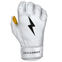Bruce Bolt PREMIUM PRO Short Cuff Batting Gloves: White 19 Bruce Bolt PREMIUM PRO Short Cuff Batting Gloves: White -Baseball Equipment Store SC WHTG RIGHT