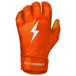 Bruce Bolt PREMIUM PRO Short Cuff Batting Gloves: Orange -Baseball Equipment Store premium pro short cuff batting gloves orange brucebolt 128747